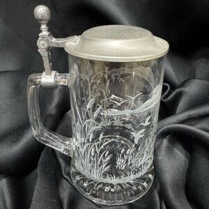 ALWE Etched Vintage Beer Stein With Hinged Pewter Lid Ducks Marsh, Fishing